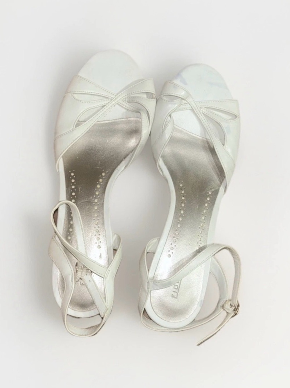 FIONI Clothing White Open-Toe Strappy Heels with Silver Insole